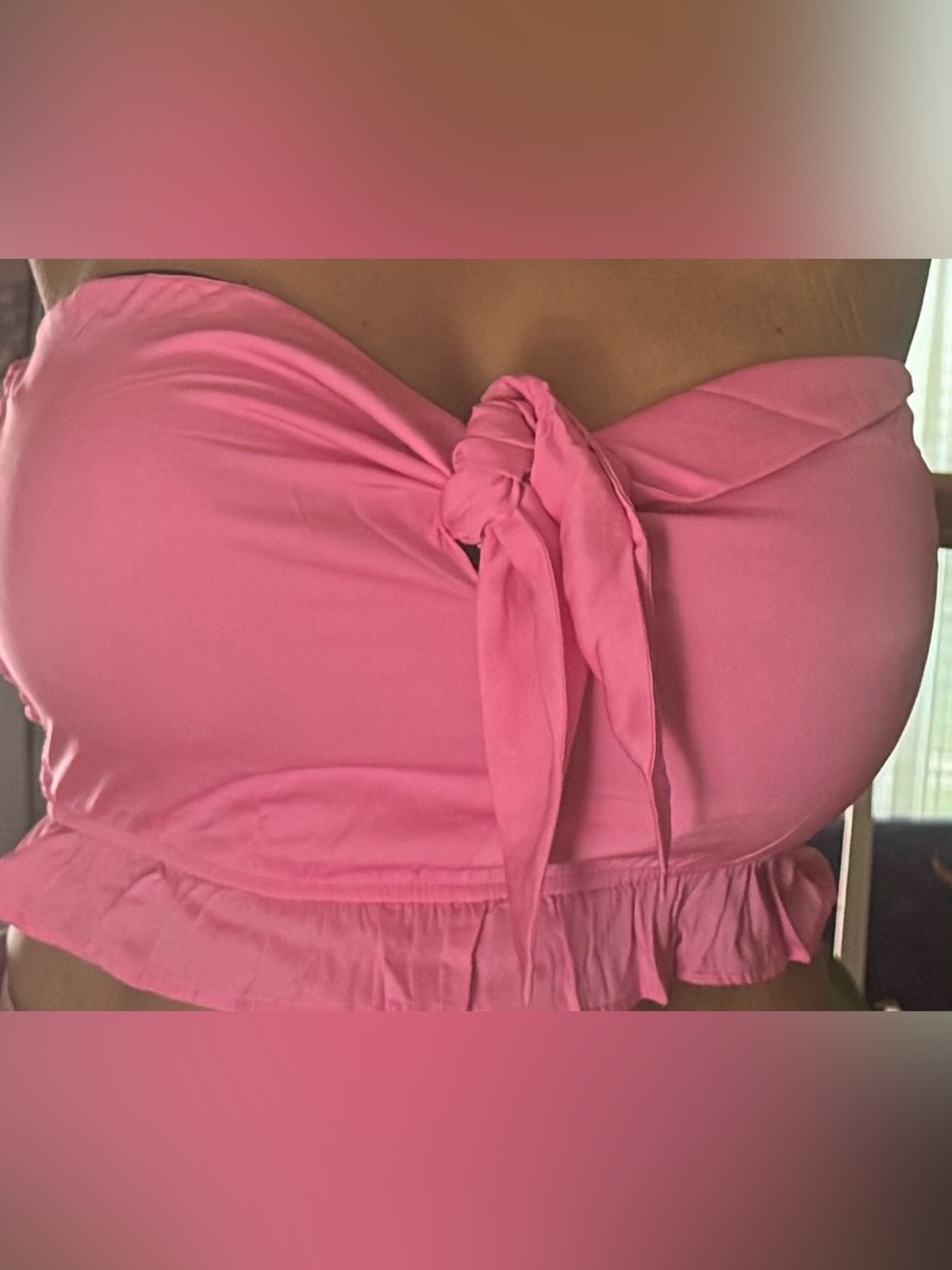 Promesa Strapless Tie-Front Ruffle Crop Top - Pink Bandeau